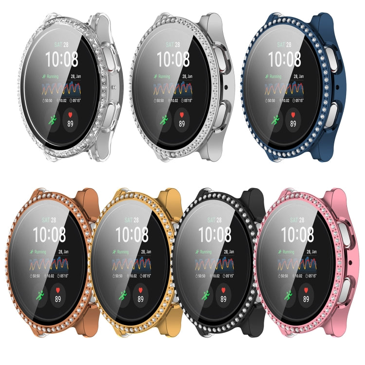 For Samsung Galaxy Watch 7 40mm Single Row Diamond PC + Tempered Film Integrated Watch Protective Case(Black)