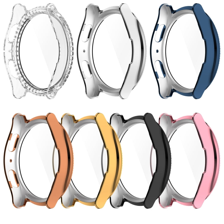 For Samsung Galaxy Watch 7 44mm Single Row Diamond PC + Tempered Film Integrated Watch Protective Case(Black)