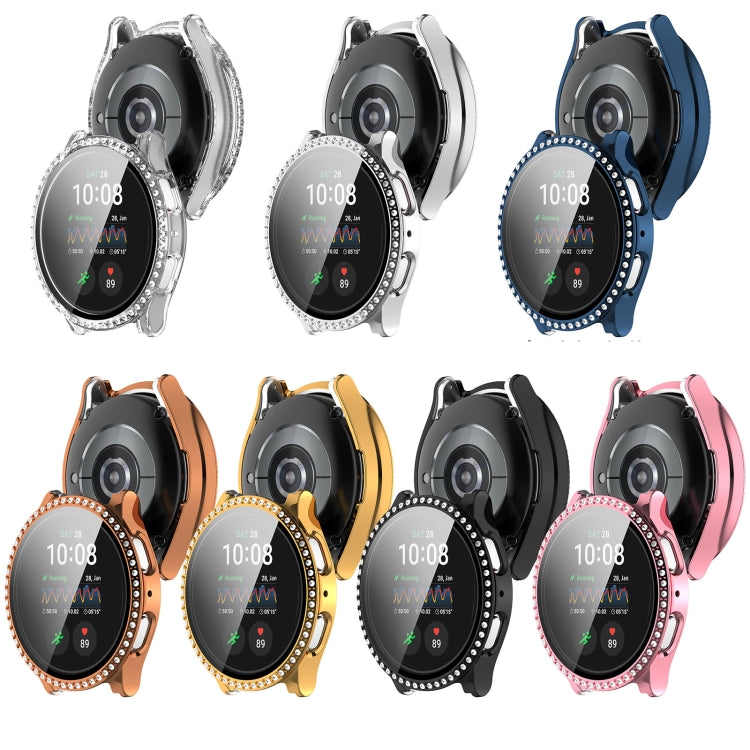 For Samsung Galaxy Watch 7 44mm Single Row Diamond PC + Tempered Film Integrated Watch Protective Case(Black)