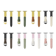 For Apple Watch Series 6 44mm Ceramic Color Buckle Contrast Leather Watch Band(Light Pink+White+Silver Buckle)