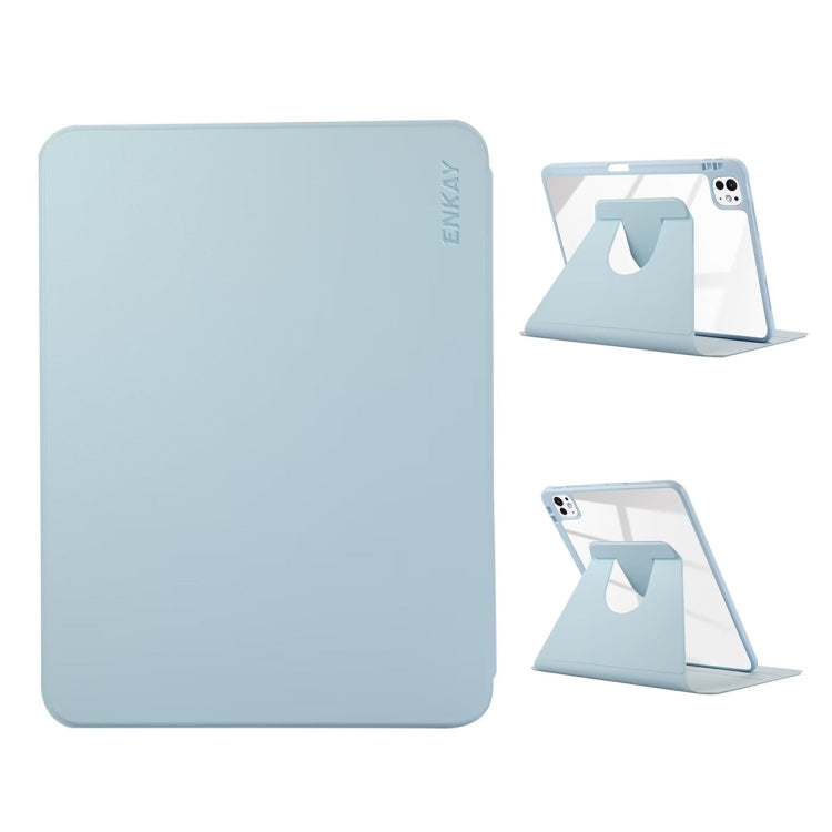 For iPad Pro 13 2024 ENKAY 360 Rotation PMMA Leather Smart Tablet Case with Pen Slot(Blue)