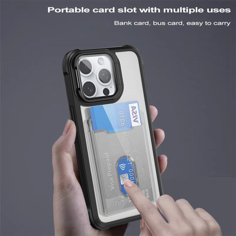 For iPhone 16 Plus Card Bag Holder Acrylic Hybrid TPU Phone Case(Purple)