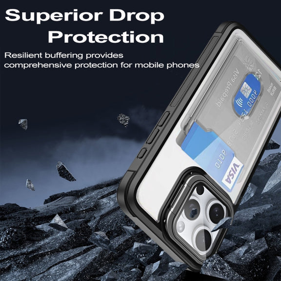 For iPhone 16 Card Bag Holder Acrylic Hybrid TPU Phone Case(White)
