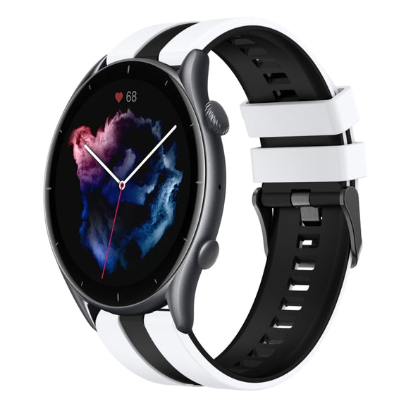 For Amazfit GTR 3 Pro 22mm Two-Color Sports Silicone Watch Band(White+Black)