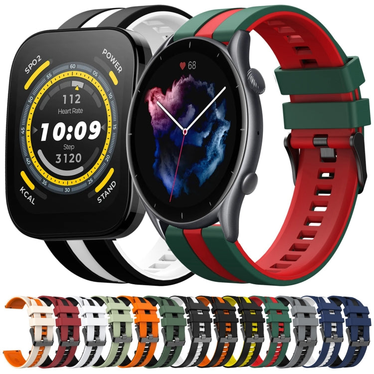 For Amazfit 3 22mm Two-Color Sports Silicone Watch Band(Black+Grey)