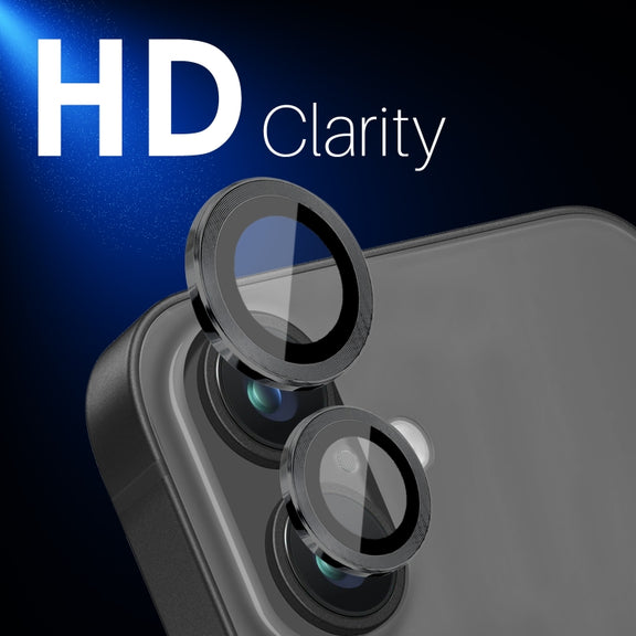 For iPhone 16 / 16 Plus NORTHJO 2 Sets 4pcs Camera Lens Protector Cover Metal Ring Film(Black)