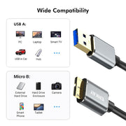 ENKAY USB 3.0 A to USB 3.0 Micro B 5Gbps Data Camera Hard Drive Cable, Length:1m
