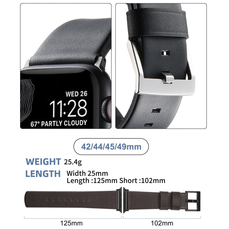 For Apple Watch SE 44mm Genuine Leather Hybrid Silicone Watch Band(Coffee Black Buckle)