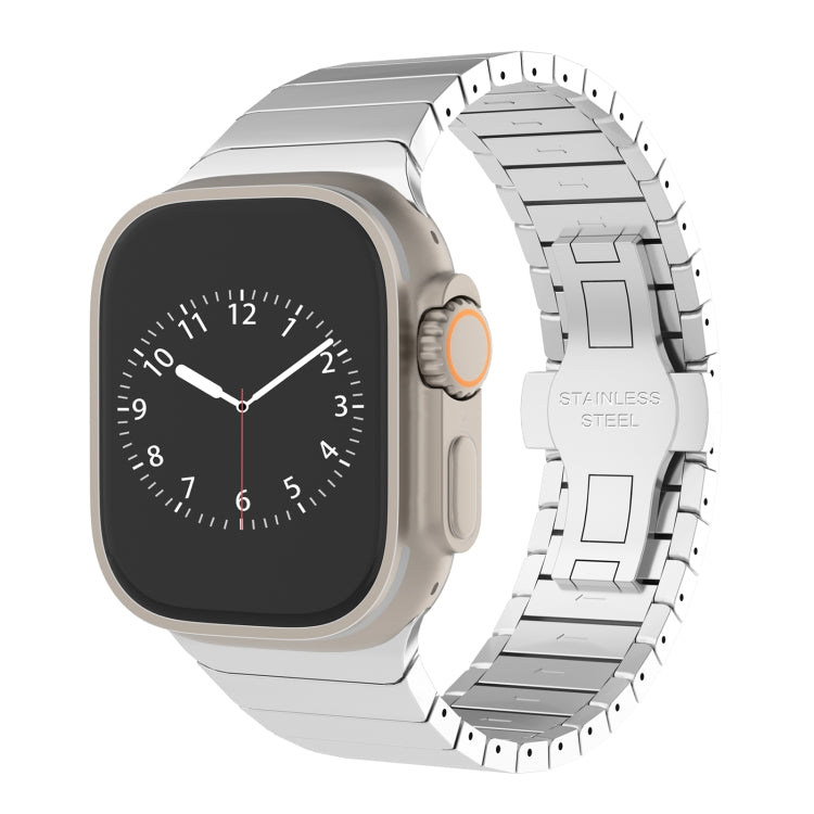 For Apple Watch Series 9 45mm One-bead Paint Alloy Butterfly Buckle Watch Band(Silver)