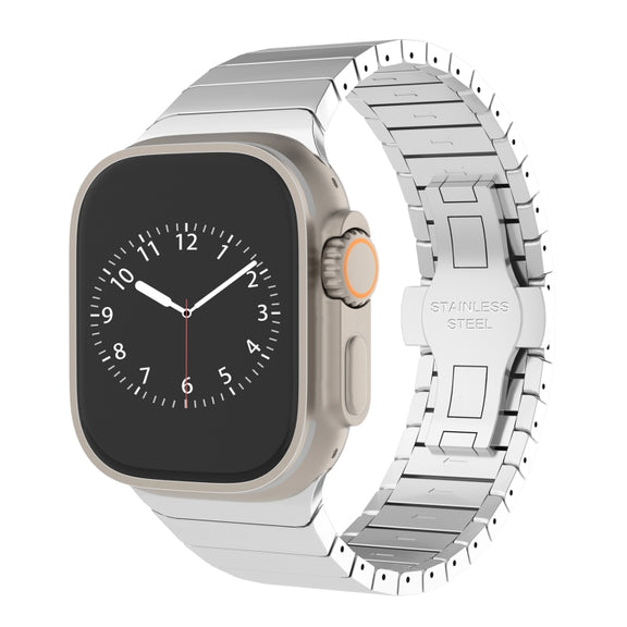 For Apple Watch Series 9 45mm One-bead Paint Alloy Butterfly Buckle Watch Band(Silver)