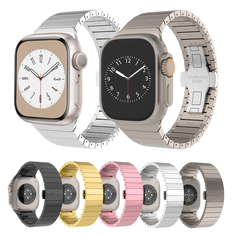 For Apple Watch Series 9 45mm One-bead Paint Alloy Butterfly Buckle Watch Band(Silver)