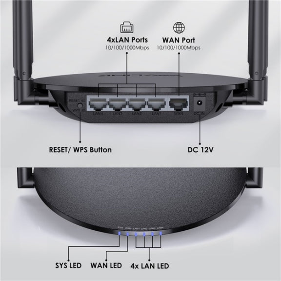 WAVLINK WN530G3 4x 5dBi Foldable Antenna AC1200 Dual Band Wireless Repeater Router, Plug:UK Plug