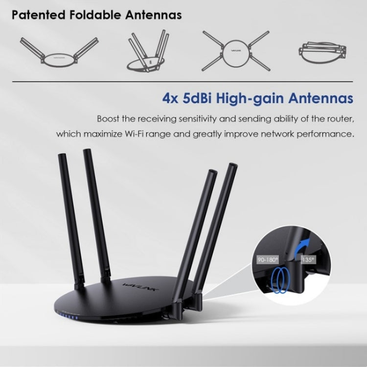WAVLINK WN530G3 4x 5dBi Foldable Antenna AC1200 Dual Band Wireless Repeater Router, Plug:EU Plug