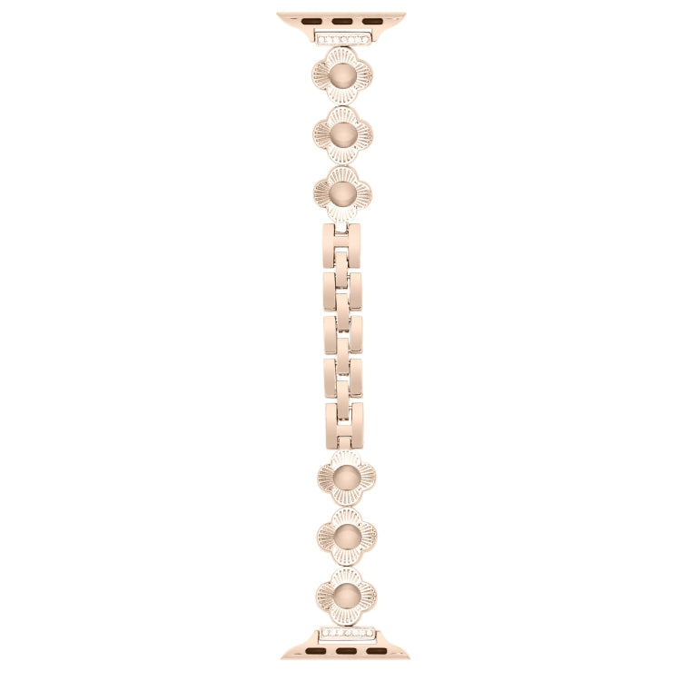 For Apple Watch Ultra 2 49mm Four Leaf Clover Quick-Release Metal Chain Watch Band(Rose Gold)