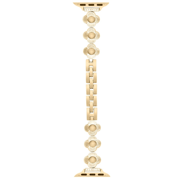 For Apple Watch Series 6 44mm Four Leaf Clover Quick-Release Metal Chain Watch Band(Gold)
