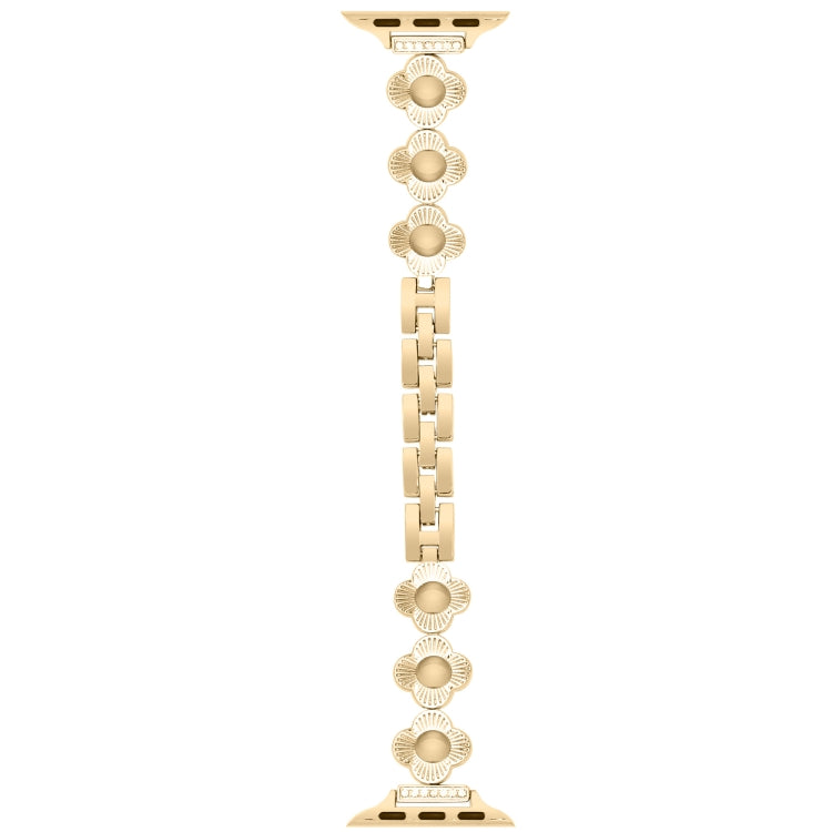 For Apple Watch Series 6 44mm Four Leaf Clover Quick-Release Metal Chain Watch Band(Gold)