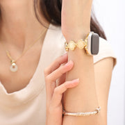 For Apple Watch Series 6 44mm Four Leaf Clover Quick-Release Metal Chain Watch Band(Gold)