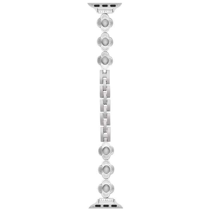 For Apple Watch Series 6 44mm Four Leaf Clover Quick-Release Metal Chain Watch Band(Silver)