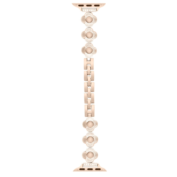 For Apple Watch Series 4 44mm Four Leaf Clover Quick-Release Metal Chain Watch Band(Rose Gold)