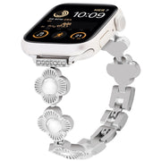 For Apple Watch SE 2022 40mm Four Leaf Clover Quick-Release Metal Chain Watch Band(Silver)