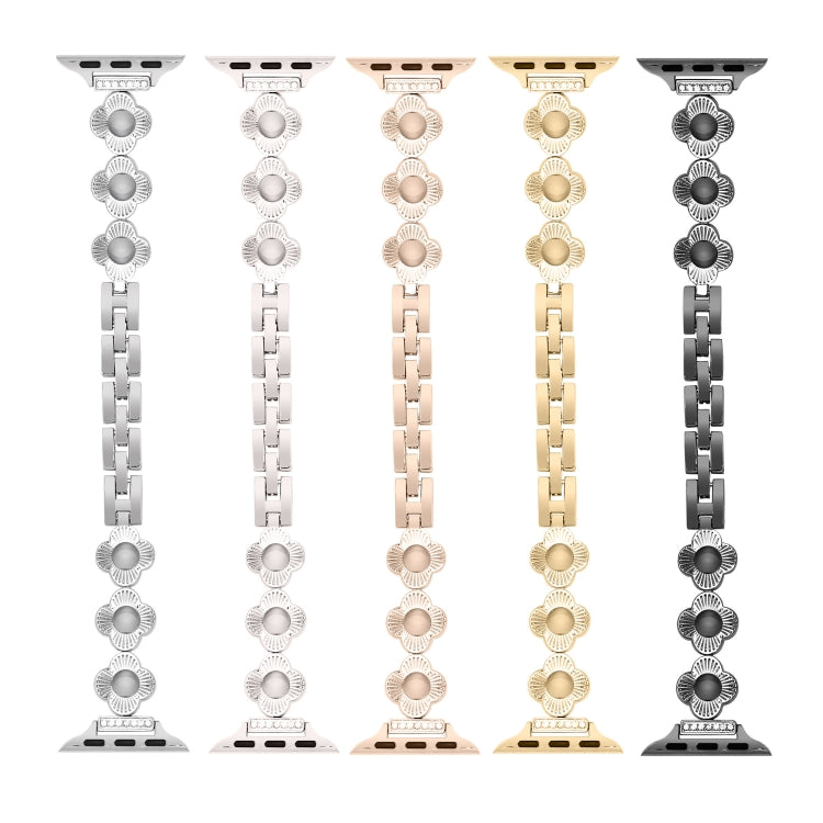 For Apple Watch Series 3 38mm Four Leaf Clover Quick-Release Metal Chain Watch Band(Gold)