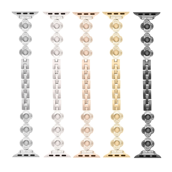 For Apple Watch Series 7 45mm Four Leaf Clover Quick-Release Metal Chain Watch Band(Rose Gold)