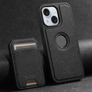 For iPhone 15 Plus Suteni M2 Cross-Grain MagSafe Vertical Card Back Phone Case(Black)
