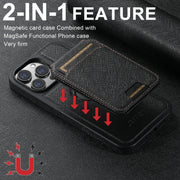 For iPhone 15 Plus Suteni M2 Cross-Grain MagSafe Vertical Card Back Phone Case(Black)