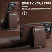For iPhone 15 Plus Suteni M2 Cross-Grain MagSafe Vertical Card Back Phone Case(Brown)