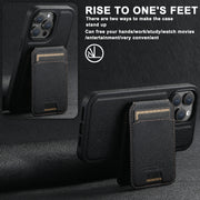 For iPhone 14 Pro Max Suteni M2 Cross-Grain MagSafe Vertical Card Back Phone Case(Black)