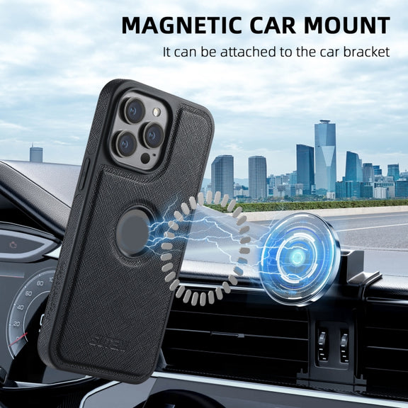 For iPhone 13 Suteni M2 Cross-Grain MagSafe Vertical Card Back Phone Case(Black)