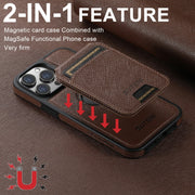 For iPhone 13 Suteni M2 Cross-Grain MagSafe Vertical Card Back Phone Case(Brown)
