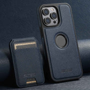 For iPhone 12 Pro Suteni M2 Cross-Grain MagSafe Vertical Card Back Phone Case(Blue)