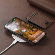 For iPhone 16 Pro Suteni M2 Cross-Grain MagSafe Vertical Card Back Phone Case(Brown)