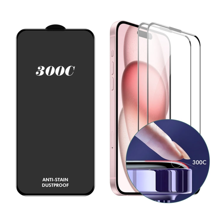 For iPhone 15 Plus / 16 Plus 2pcs ENKAY 300C Super Large Arc Full Coverage High Aluminum-silicon Tempered Glass Film
