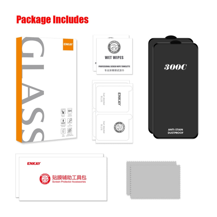 For iPhone 15 Plus / 16 Plus 2pcs ENKAY 300C Super Large Arc Full Coverage High Aluminum-silicon Tempered Glass Film