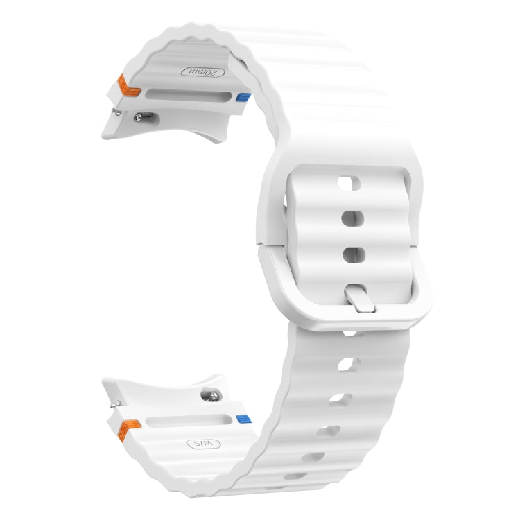 For Samsung Galaxy Watch 7 40 / 44mm Wave Pattern Stitched Silicone Watch Band(White)