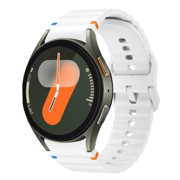 For Samsung Galaxy Watch 7 40 / 44mm Wave Pattern Stitched Silicone Watch Band(White)