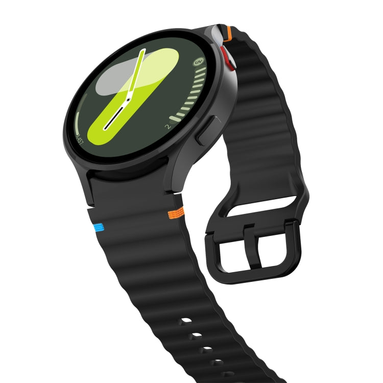 For Samsung Galaxy Watch 6 Classic Wave Pattern Stitched Silicone Watch Band(Black)
