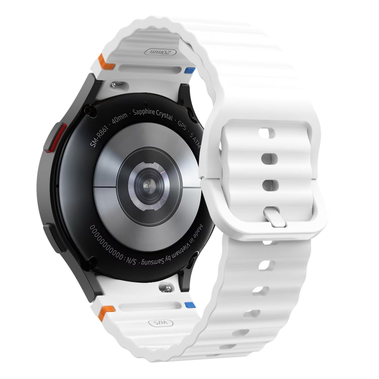 For Samsung Galaxy Watch 6 Classic Wave Pattern Stitched Silicone Watch Band(White)