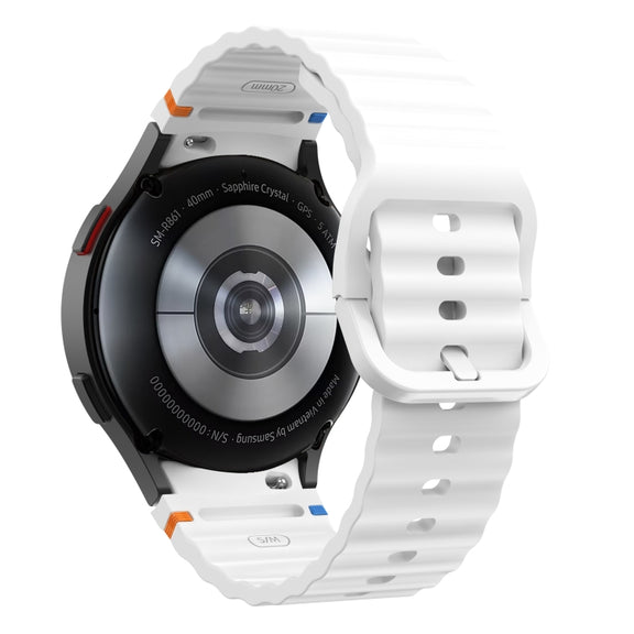 For Samsung Galaxy Watch 6 Classic Wave Pattern Stitched Silicone Watch Band(White)
