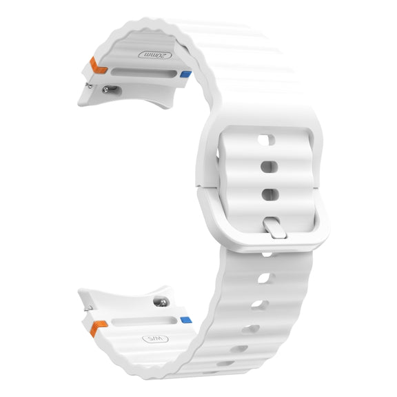 For Samsung Galaxy Watch 6 Classic Wave Pattern Stitched Silicone Watch Band(White)