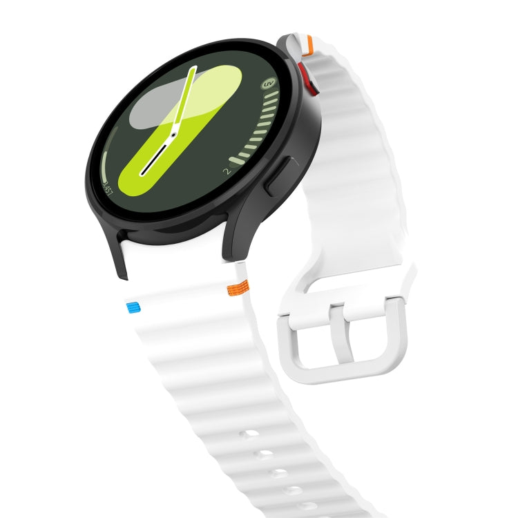 For Samsung Galaxy Watch 6 Classic Wave Pattern Stitched Silicone Watch Band(White)