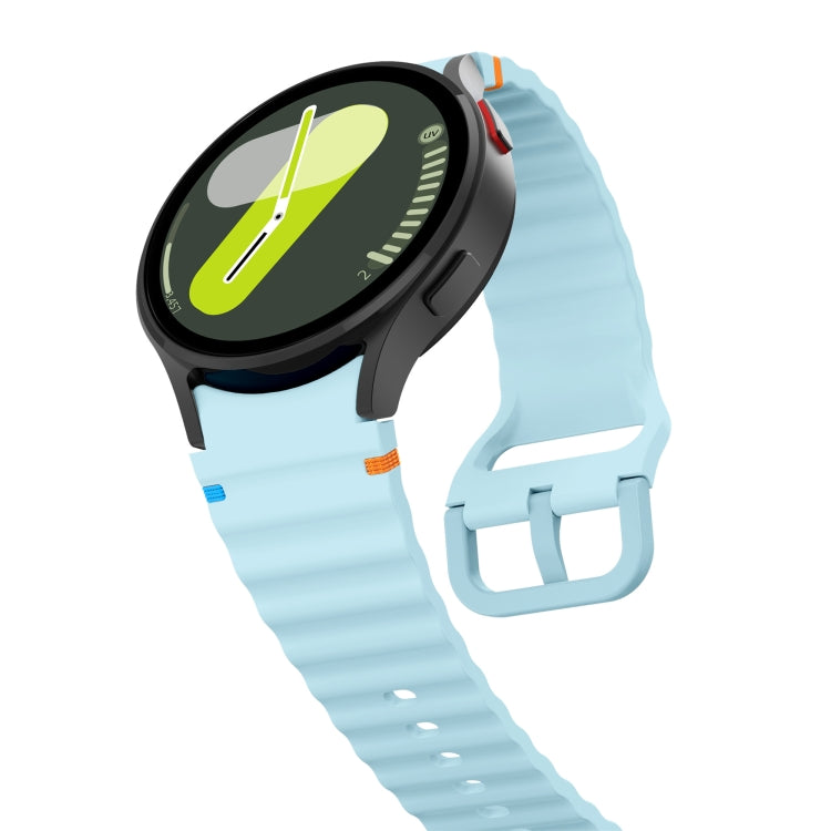 For Samsung Galaxy Watch 6 Classic Wave Pattern Stitched Silicone Watch Band(Light Blue)