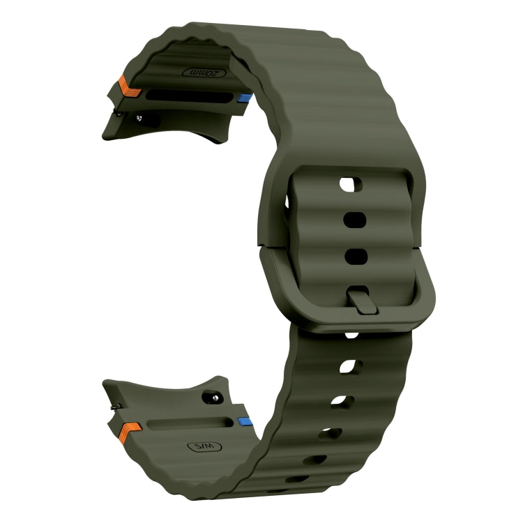 For Samsung Galaxy Watch 5 Pro Wave Pattern Stitched Silicone Watch Band(Army Green)