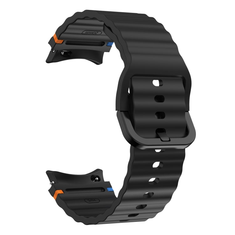 For Samsung Galaxy Watch 4 40 / 44mm Wave Pattern Stitched Silicone Watch Band(Black)