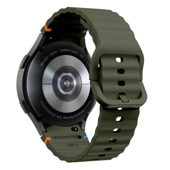 For Samsung Galaxy Watch3 41mm Wave Pattern Stitched Silicone Watch Band(Army Green)