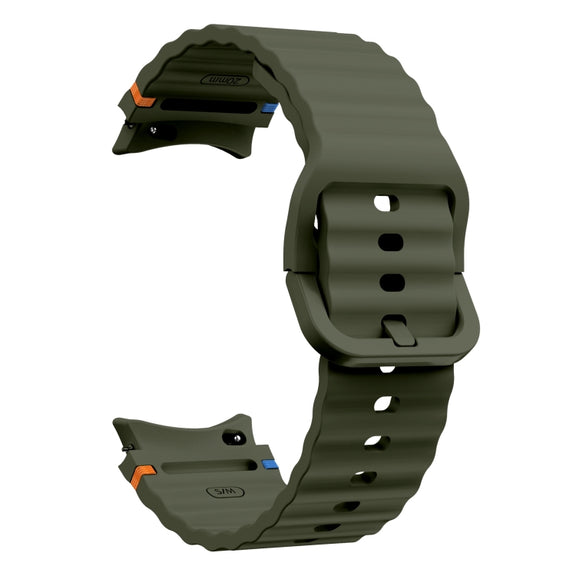 For Samsung Galaxy Watch3 41mm Wave Pattern Stitched Silicone Watch Band(Army Green)
