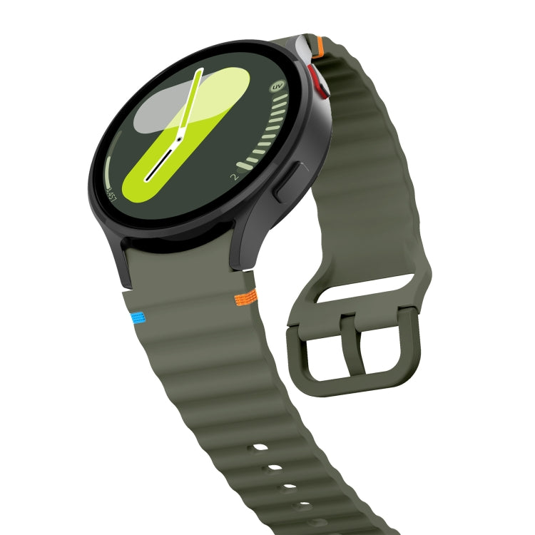 For Samsung Galaxy Watch3 41mm Wave Pattern Stitched Silicone Watch Band(Army Green)