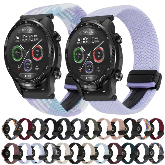 For Ticwatch Pro 3 Ultra 22mm Magnetic Buckle Braided Watch Band(Gray White)